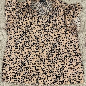 SHEIN Tan and Black Ruffled Cap Sleeve Blouse